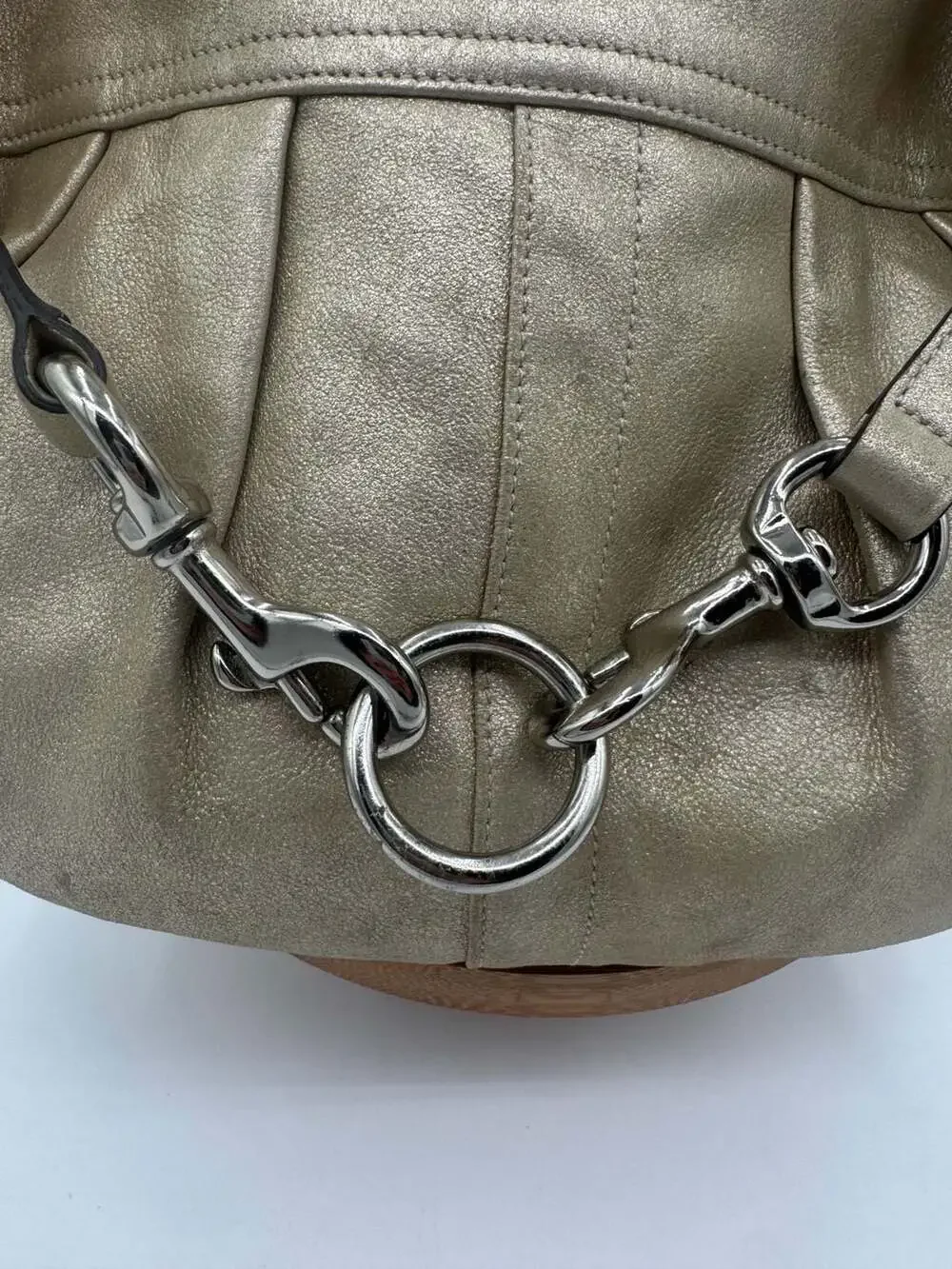 Coach Vintage Metallic Gold Pleated Hobo Bag Y2K Leather Shoulder Bag